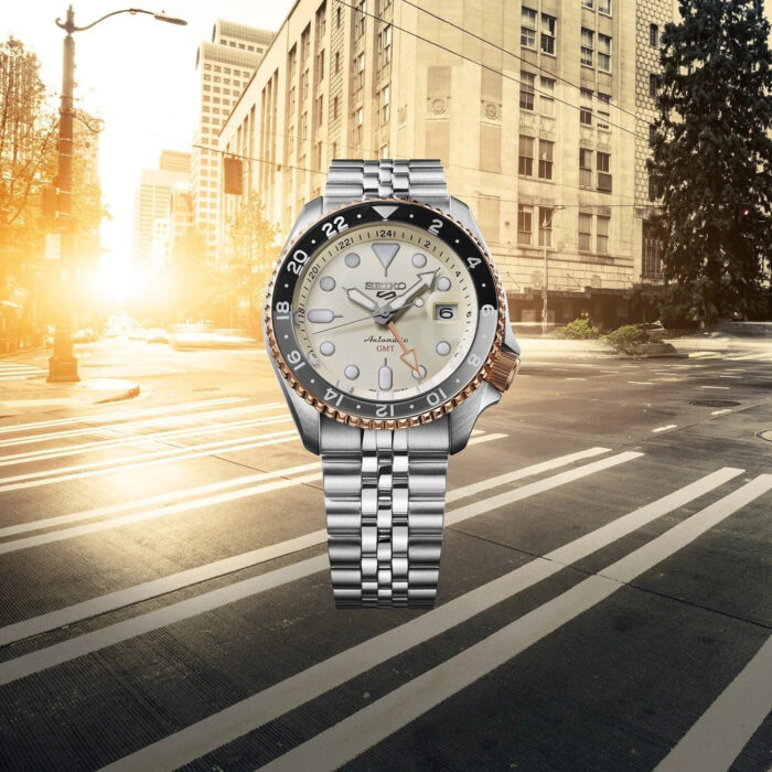 Seiko 5 GMT Sport Asia Exclusive Limited Edition Off White Dial Silver Steel Strap Watch for Men - SSK046K1 - Image 7
